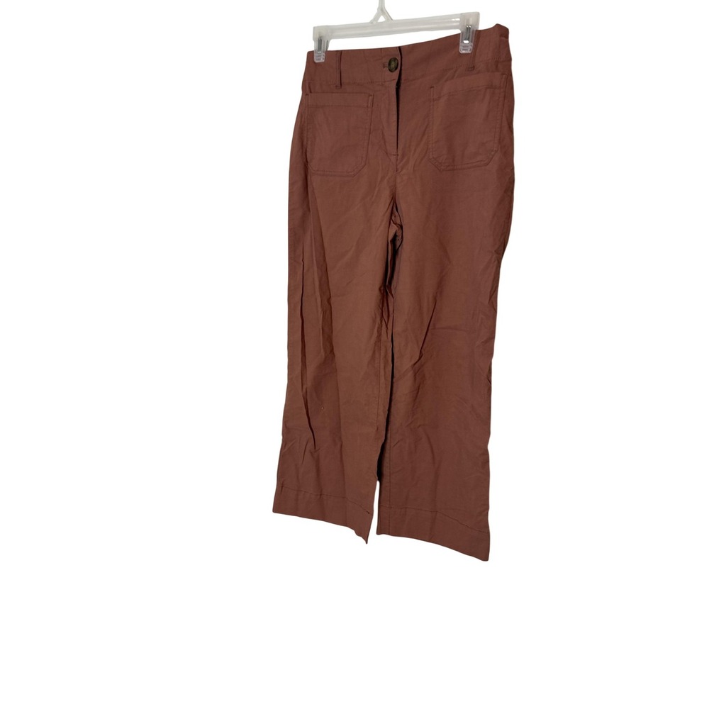 Maison D'Amélie Pants Womens 2 Brown Cropped Wide Leg Linen Blend Casual